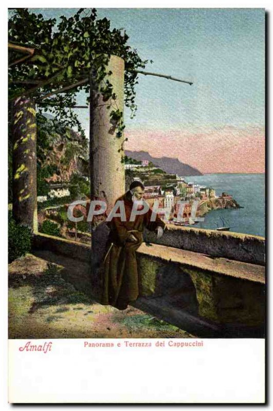 Old Postcard Amalfi Panorama E Terrazza dei Cappuccini Monk