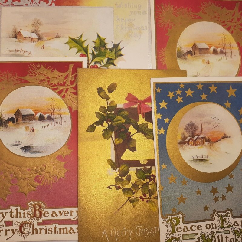 Christmas Post Card Lot of 22 - Birds, Holly, Poinsettia all unposted