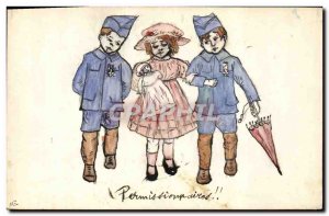 Old Postcard Fun Children Doll Permittees Army