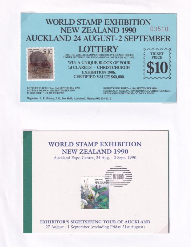 New Zealand Auckland 1990 Stamp Exhibition Orchid Lottery 3x Ephemera