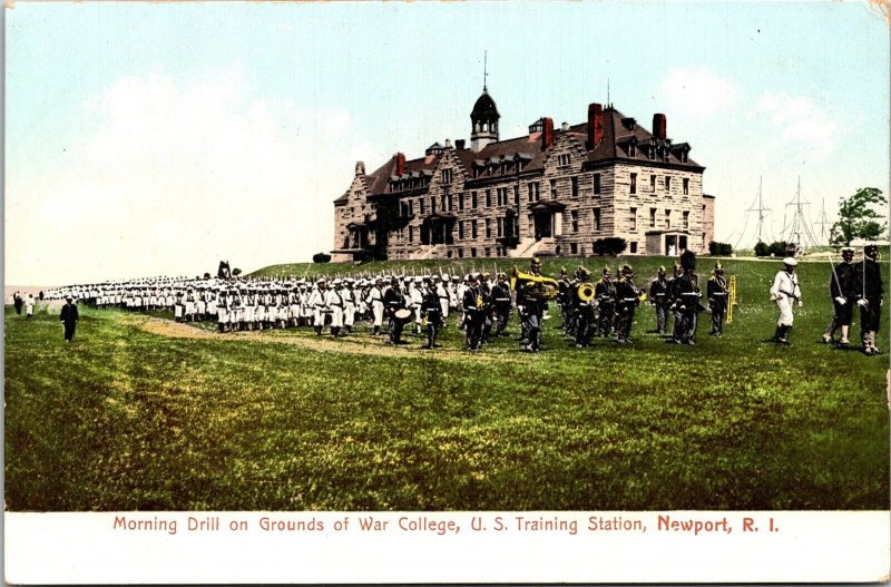 Postcard RI Newport Morning Drill at War College U.S. Training Station ~1905 V49