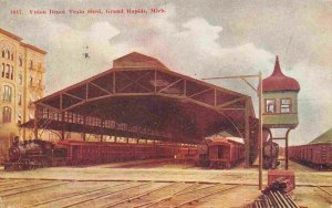 Union Station Train Shed Railroad Grand Rapids Michigan 1909 postcard
