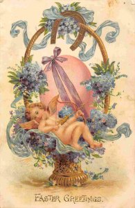 Easter Greetings Easter Basket Cherub 1908 postcard