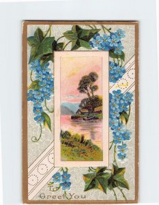 Postcard To Greet You with Flowers Leaves Embossed Art Print