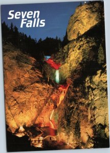 postcard Colorado Springs - waterfall Seven Falls illuminated at night