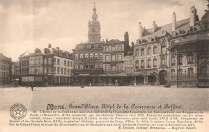 Mons Grand Place Hotel De La Couronne Et Beffroi Vintage Postcard c1910