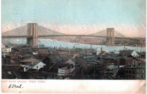 NYC East River Bridge From Brooklyn Side Uldhaut Restaurant 1905 