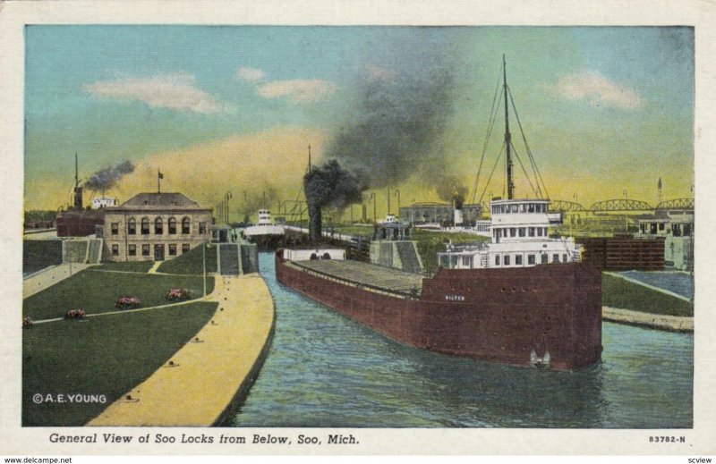 SOO, Michigan, 1910-20s; General View of Soo Locks from Below