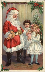 Christmas Santa Claus Gives Children Toys Stecher Embossed c1900s-10s Postcard