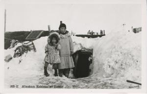 Alaskan Eskimo at Home, Alaska AK, Indigenous Eskimos Inuit Igloo RPPC Postcard