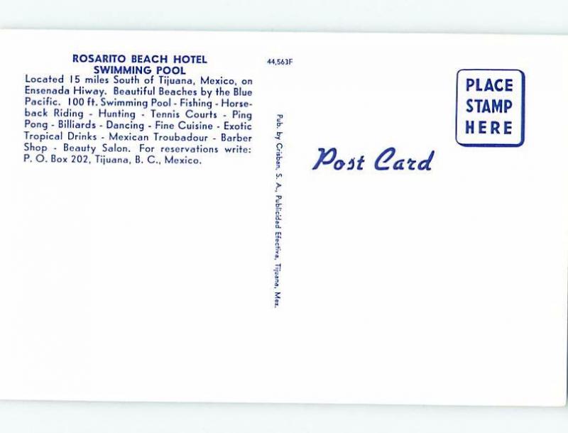 Unused Pre-1980 ROSARITO BEACH HOTEL South Of Tijuana Mexico F6854