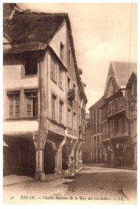 Old Houses in the Rue des Cordeliers Dinan France Black And White Postcard