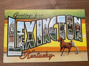 Vintage 40s GREETINGS from LEXINGTON Kentucky Horse Large Letters Postcard