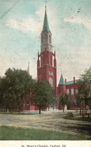 Vintage Postcard 1911 St. Mary's Church Religious Building Carlyle Illinois IL