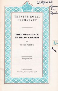 Importance Of Being Ernest Isabel Jeans Haymarket Theatre Programme