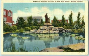McKnight Memorial Fountain at East High School WIchita Kansas Postcard Posted