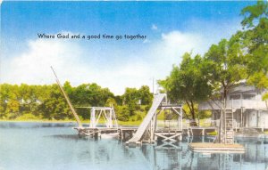 Lakeville Ohio 1950s Postcard Round Lake Christian Assembly Swimming Platform