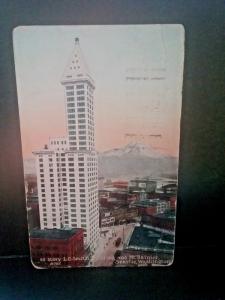 Postcard  42 Story L.C. SMITH BUILDING  MT. RAINIER Seattle Washington 1917