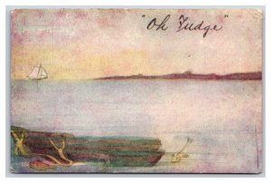 Boat on Water Landscape Comic Motto OH Fudge UNP Unused DB Postcard U7