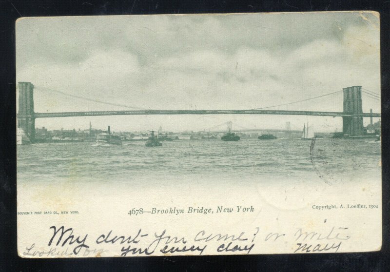 NEW YORK CITY NY THE BROOKLYN BRIDGE 1906 VINTAGE POSTCARD UNADILLA N.Y.