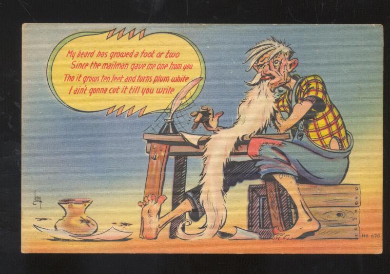 MAN WITH VERY LONG BEARD WAITING FOR MAIL VINTAGE COMIC POSTCARD MWM CO.