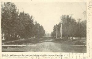 Postcard Sixth St. Looking North Showing State Science School Wahpeton ND