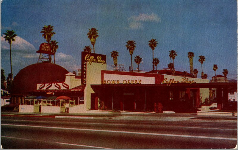 Vtg 1950s Hollywood brown Derby Restaurant California CA Unused Postcard