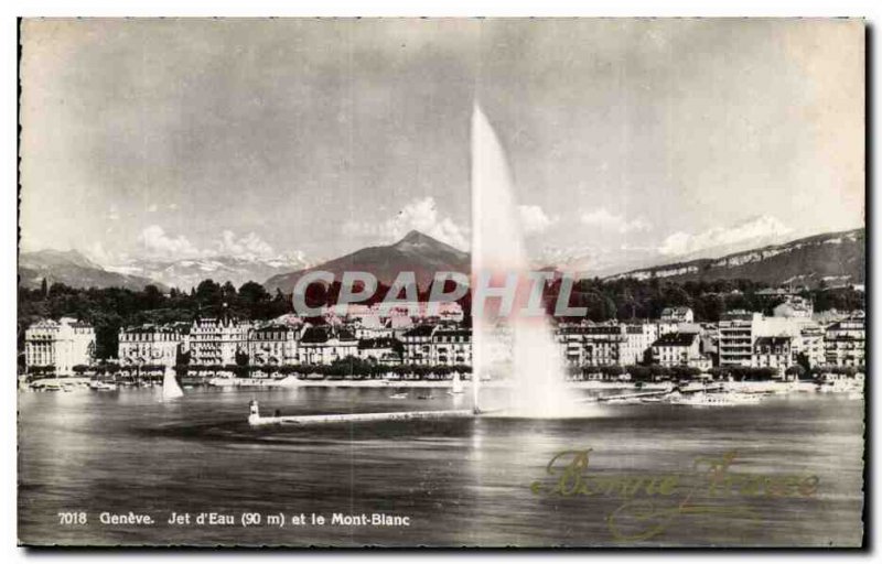 Switzerland Postcard Old Geneva Jet d & # 39eau and Mont Blanc