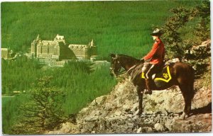 Banff Springs Hotel and Royal Canadian Mounted Police, Alberta Canada postcard