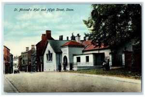 c1910 St. Michael's Hall and High Street Stone Staffordshire England Postcard