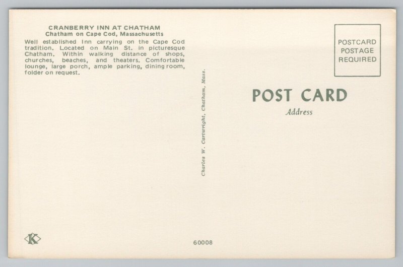 Roadside~Chatham Cape Cod Massachusetts~Cranberry Inn~Vintage Postcard