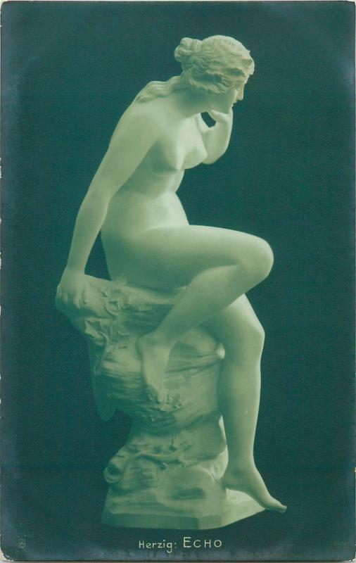 Early art postcard nude in sculpture Herzig > Echo