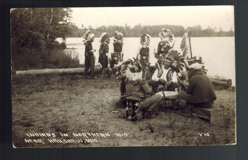 1938 Real Picture Postcard Native American Indian Drums Dancing Wisconsin cover