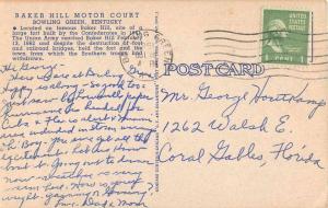 Bowling Green Kentucky Baker Hill Motor Court Antique Postcard J52856