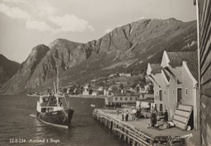 Aurland I Sogn Boat Ship Arriving Norway RPC Postcard