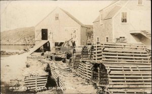 Monhegan Island Maine ME Lobster Traps & Bldg c1930 Real Photo Postcard