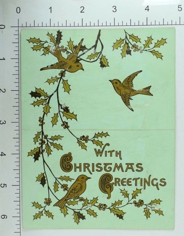 1880's Victorian Christmas Folder Card Poem Child Crying Fallen Bouquet &W
