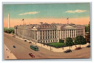 Vintage 1930's Postcard US Treasury Building Antique Autos Washington DC