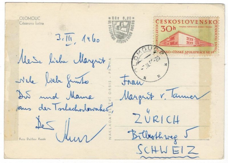 Czechoslovakia 1960 Used Postcard Olomouc Julius Caesar Fountain Czech Republic