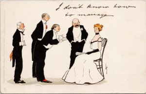 Elegant Woman Four Suitors to Dance I Don't Know How To Manage TUCK Postcard G41