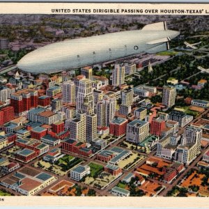 1934 Houston, TX Birds Eye Aerial US Army Dirigible Blimp Aircraft Downtown A221