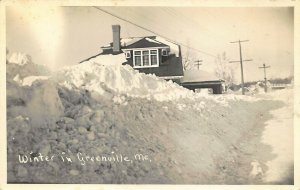 Winter snow in Greenville ME Snow Bankings Real Photo Postcard
