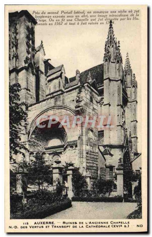 Old Postcard Auxerre Ruins Of L & # 39Ancienne Chapel Lady of Virtues and tra...