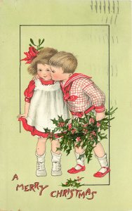 Tuck Postcard Christmas Children 531 Merry Christmas Boy With Arm Around Girl