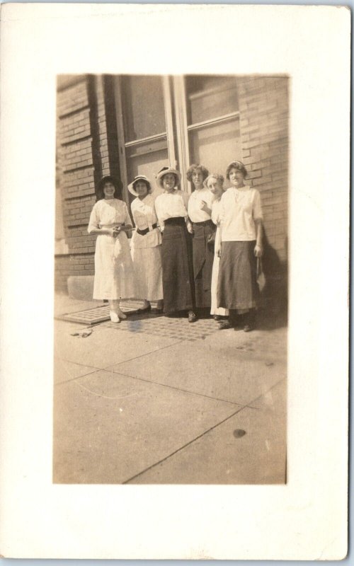x5 RPPC SET c1910s Women Outdoor Happy Friend Group Same Smile Dress PC LOT A333