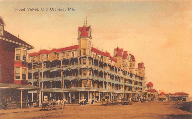 Hotel Velvet, Old Orchard, Maine, Early Hand Colored Postcard, Unused