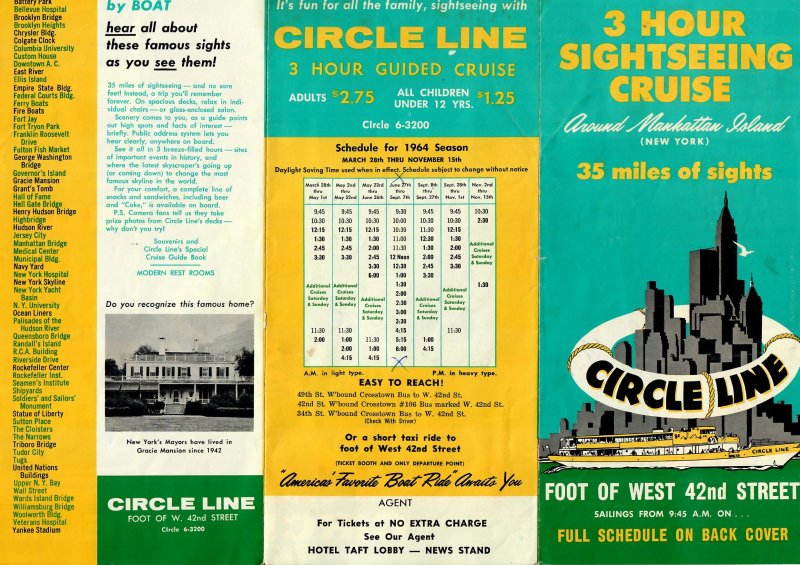 Vintage 1964 Circle Line 3 Hour Boat Cruise Around Manhattan Island Brochure NY