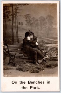 Postcard RPPC c1907 Couple Romancing On Bench in Park by Bamforth