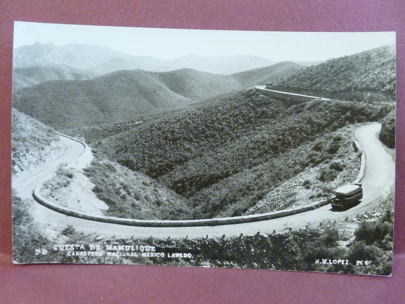 Old Postcard Real Photo Mexico Bus on Highway to Laredo