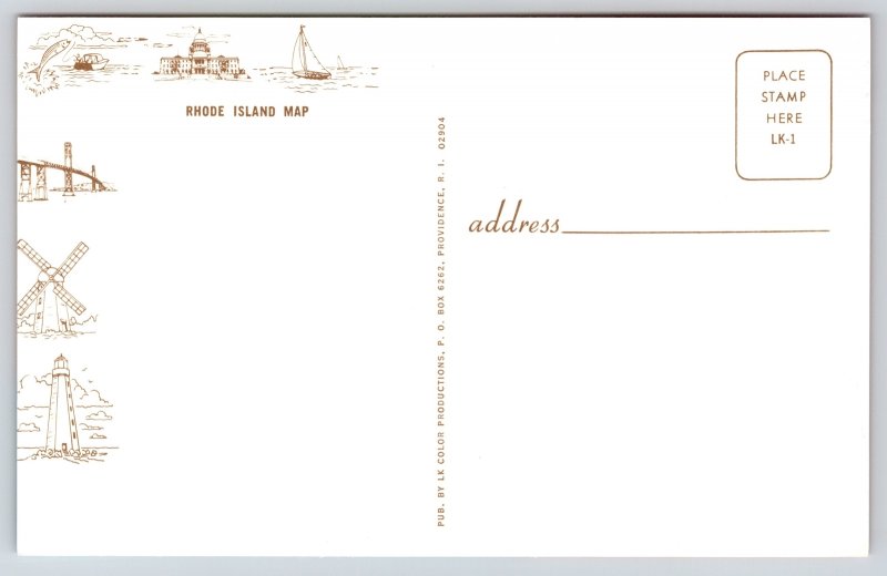 State Maps~This Is Rhode Island~Ashaway~Clayville~Woonsocket~Vintage Postcard